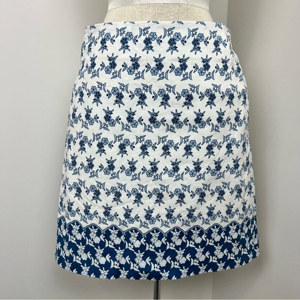 Loft Outlet White & Blue Short A-Line Side Zip Cotton Mini Skirt size 00P (82b) - Picture 2 of 5